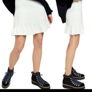 Free People Cream Ribbed Sweater Skirt, Size Large
